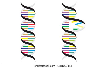 Regular DNA Sequence And DNA Mutation. DNA Spiral Diagram. Medical Genetic Scientific Research Vector Isolated Gradient Color Sign
