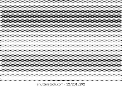 Regular dotted texture. Black dots on white background. Horizontal dotted gradient. Vintage effect vector overlay. Ink dot pattern. Monochrome halftone texture. Industrial perforated surface