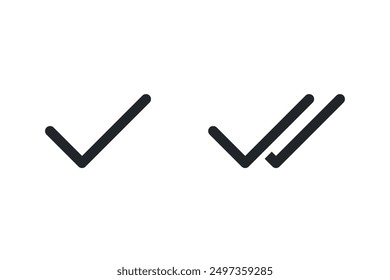 Regular and doubled black checkmarks isolated on white background. Signs for a chat. Vector icons in flat style