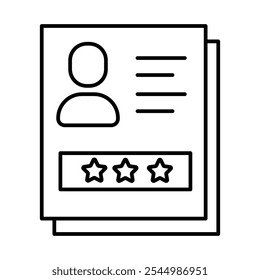 Icono de evaluación regular de empleados: tarjeta de identificación con estrellas, que representa la revisión del rendimiento, el crecimiento de los empleados y el proceso de Comentarios