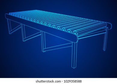 Regular empty roller conveyor section. wireframe low poly mesh vector illustration