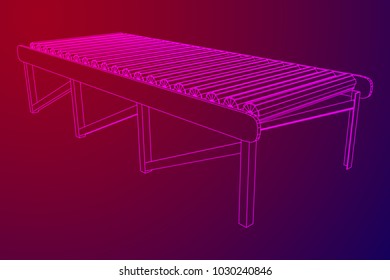 Regular empty roller conveyor section. wireframe low poly mesh vector illustration