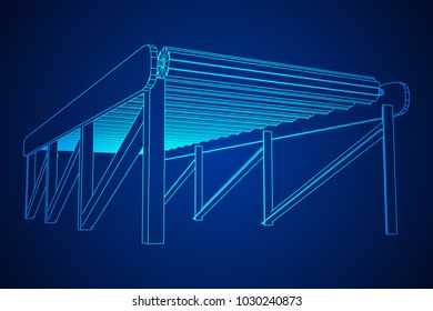 Regular empty roller conveyor section. wireframe low poly mesh vector illustration
