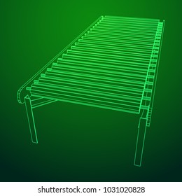 Regular empty roller conveyor section. wireframe low poly mesh vector illustration