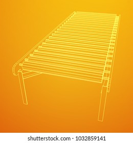 Regular empty roller conveyor section. wireframe low poly mesh vector illustration