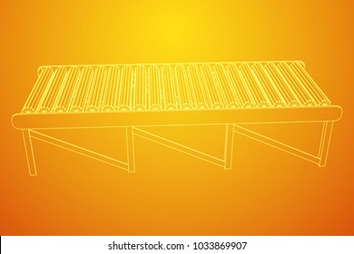 Regular empty roller conveyor section. wireframe low poly mesh vector illustration