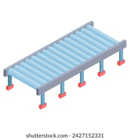 Regular empty roller conveyor section. Isometric vector illustration on white background.