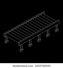 Regular empty roller conveyor section. wireframe low poly mesh vector illustration