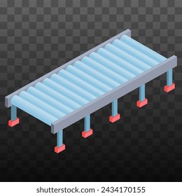 Regular empty roller conveyor section. Isometric vector illustration on transparent background.