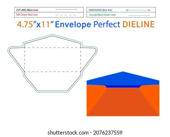 Regular Envelope design 4.75x11 inch dieline template and 3D envelope editable easily resizable