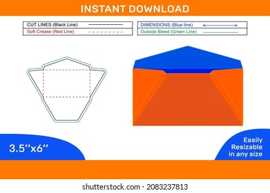 Regular Envelope dieline template ,3D envelope and Editable easily resizable 2