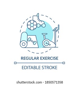 Regular exercise turquoise concept icon. Workout routine. Cardio training in gym. Body care for better sleep idea thin line illustration. Vector isolated outline RGB color drawing. Editable stroke