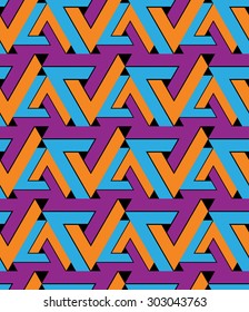 Regular extraordinary geometric seamless pattern with stylized triangles. Vivid continuous texture decoration, best for graphic and web design. Saturated background.