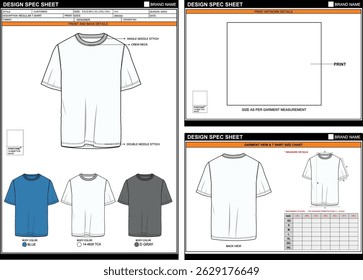 REGULAR FIT HALF SLEEVE TEE EDITABLE EMPTY TECHPACK MEASUREMENT TEMPLATE