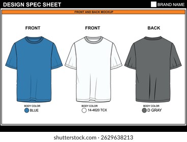 REGULAR FIT HALF SLEEVE TEE CAD EDITABLE FLAT TECHKNICAL FASHION SKETCH VECTOR MOCKUP