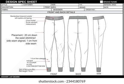 REGULAR FIT JOGGER FLAT SKETCH FASHION TEMPLATE TECHNICAL DRAWING ILLUSTRATION