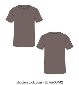 Regular fit Short sleeve T-shirt technical Sketch fashion Flat Khaki color Template With Round neckline. Vector illustration basic apparel design front and Back view. Easy edit and customizable.
