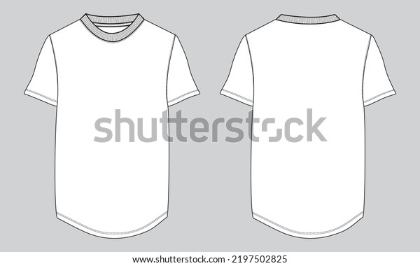 Regular fit Short sleeve T-shirt technical Sketch\
fashion Flat Template With Round neckline Front and back view.\
Clothing Art Drawing Vector illustration basic apparel design Mock\
up.\
