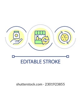 Regular food procurement loop concept icon. Product purchase contract abstract idea thin line illustration. Retail store management. Isolated outline drawing. Editable stroke. Arial font used