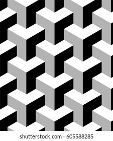 REGULAR GEOMETRIC. SEAMLESS BLACK AND WHITE PATTERN. REPEAT MODERN OPTIC ART SHAPE BACKGROUND