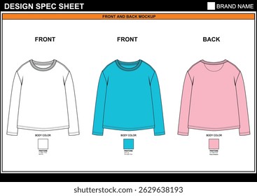 REGULAR GIRLS FULL SLEEVE CAD EDITABLE FLAT TECHKNICAL FASHION SKETCH VECTOR MOCKUP