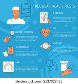 Regular health tests medical banner template with place for text. Healthcare and medicine. Vector illustration.