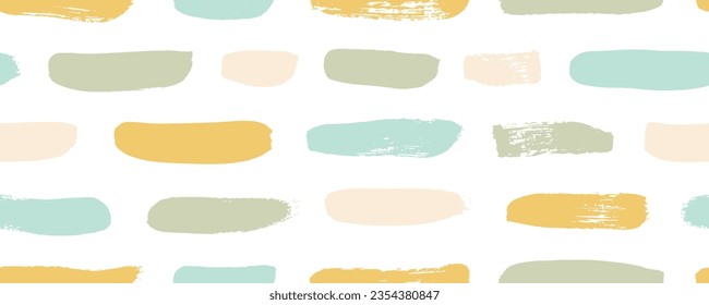 Regular horizontal brush strokes seamless pattern in pastel colors. Abstract seamless decorative banner design with playful bold lines. Thick dashes colorful texture. Vector grunge geometric banner.