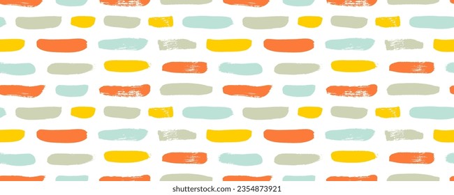 Regular horizontal brush strokes seamless pattern in pastel colors. Abstract seamless decorative banner design with playful bold lines. Thick dashes colorful texture. Vector grunge geometric banner.