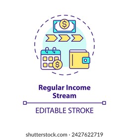 Regular income stream multi color concept icon. Monthly interest payments from borrowers. Investment. Round shape line illustration. Abstract idea. Graphic design. Easy to use in marketing