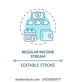 Regular income stream soft blue concept icon. Monthly interest payments from borrowers. Investment. Round shape line illustration. Abstract idea. Graphic design. Easy to use in marketing