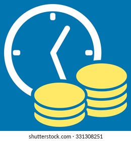 Regular Income vector icon. Style is flat bicolor yellow and white symbol, rounded angles, blue background.