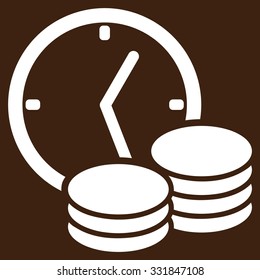 Regular Income vector icon. Style is flat white symbol, rounded angles, brown background.