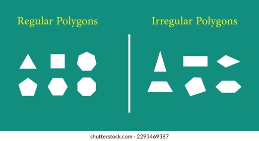 Regular and irregular polygons in mathematics. Vector illustration isolated on chalkboard.