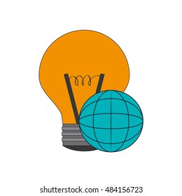 regular lightbulb and earth globe diagram  icon