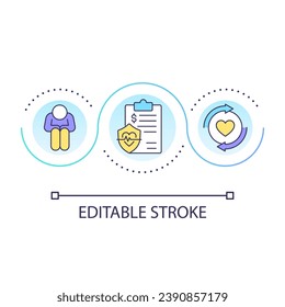 Regular medical services bills loop concept icon. Frequent payments. Health care. Depressed patient abstract idea thin line illustration. Isolated outline drawing. Editable stroke