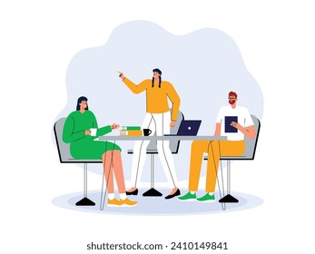 Regular meetings with managers for division heads, teamwork vector illustration.