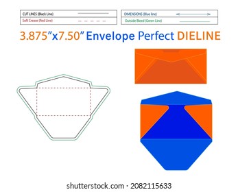 Regular packaging Envelope 3.875x7.5 inch  dieline template and 3D envelope editable easily resizable