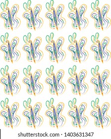 Padrões regulares de borboletas coloridas em linhas horizontais quando impressas na camiseta vai capturar a atenção da geração jovem à primeira vista, vetor, desenho a cores ou ilustração.