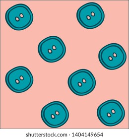 Regular patterns of the square-shaped blue buttons with two hollow-like spaces arranged diagonally over the lovely pink background viewed from the front, vector, color drawing or illustration.