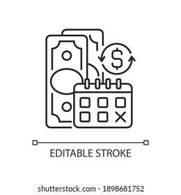 Regular Payments Linear Icon. Coverage Term. Determined Interval. Recurring Payment. Thin Line Customizable Illustration. Contour Symbol. Vector Isolated Outline Drawing. Editable Stroke