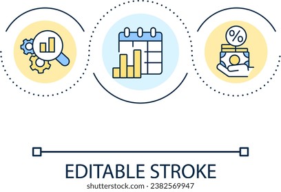 Regular payments loop concept icon. Credit interest rates. Financial analysis. Budgeting abstract idea thin line illustration. Isolated outline drawing. Editable stroke. Arial font used