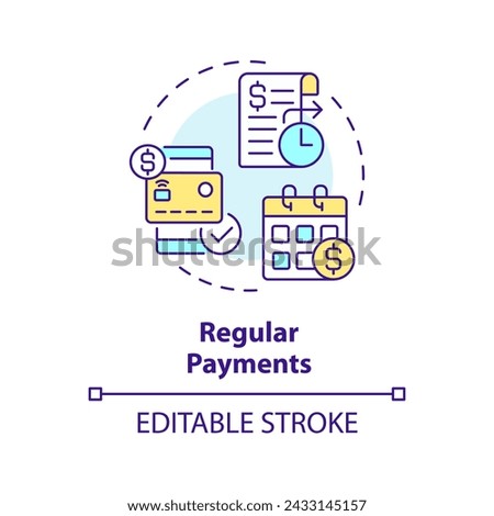 Regular payments multi color concept icon. Salary income, financial sustainability. Monthly revenue. Round shape line illustration. Abstract idea. Graphic design. Easy to use in brochure, booklet