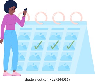 Regular posting on social media flat concept vector spot illustration. Editable 2D cartoon character on white for web design. Planning schedule for posts creative idea for website, mobile, magazine