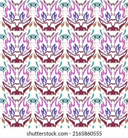 Regular psychedelic pattern with crying wolf heads.