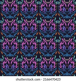 Regular psychedelic pattern with crying wolf heads.