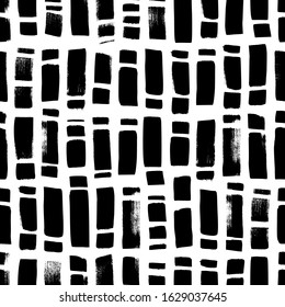 Regular rectangle brush strokes vector seamless pattern. Hand drawn abstract background. Ink brush strokes, dashes, lines and stripes. Hand drawn texture for wallpaper, wrapping paper, textile. 