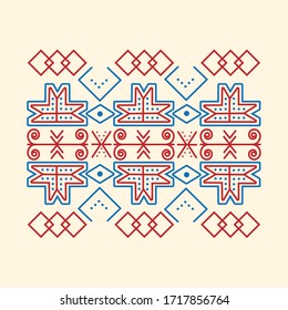 Regular red-blue pattern with a Slovak traditional motif. Folk decorative abstract pattern.