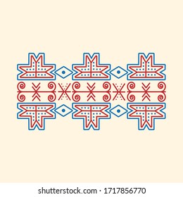 Regular red-blue pattern with a Slovak traditional motif. Folk decorative abstract pattern.