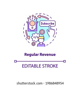 Regular Revenue Concept Icon. SaaS Benefit For Developers Idea Thin Line Illustration. Paying Subscription For Software Use. Tiered Pricing. Vector Isolated Outline RGB Color Drawing. Editable Stroke