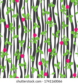 Regular seamless background with roses and Zebra